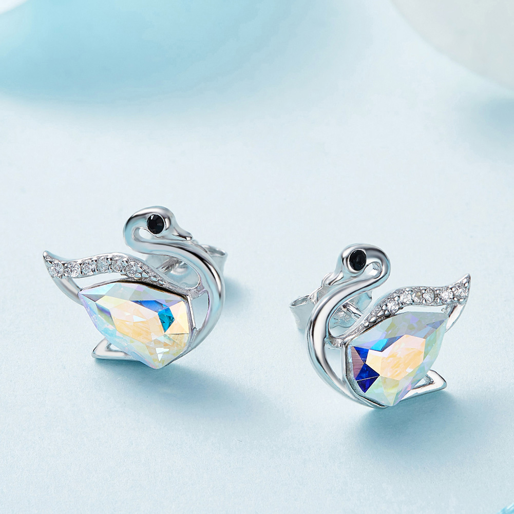 Pendientes cisne blanco en Plata de Ley 925