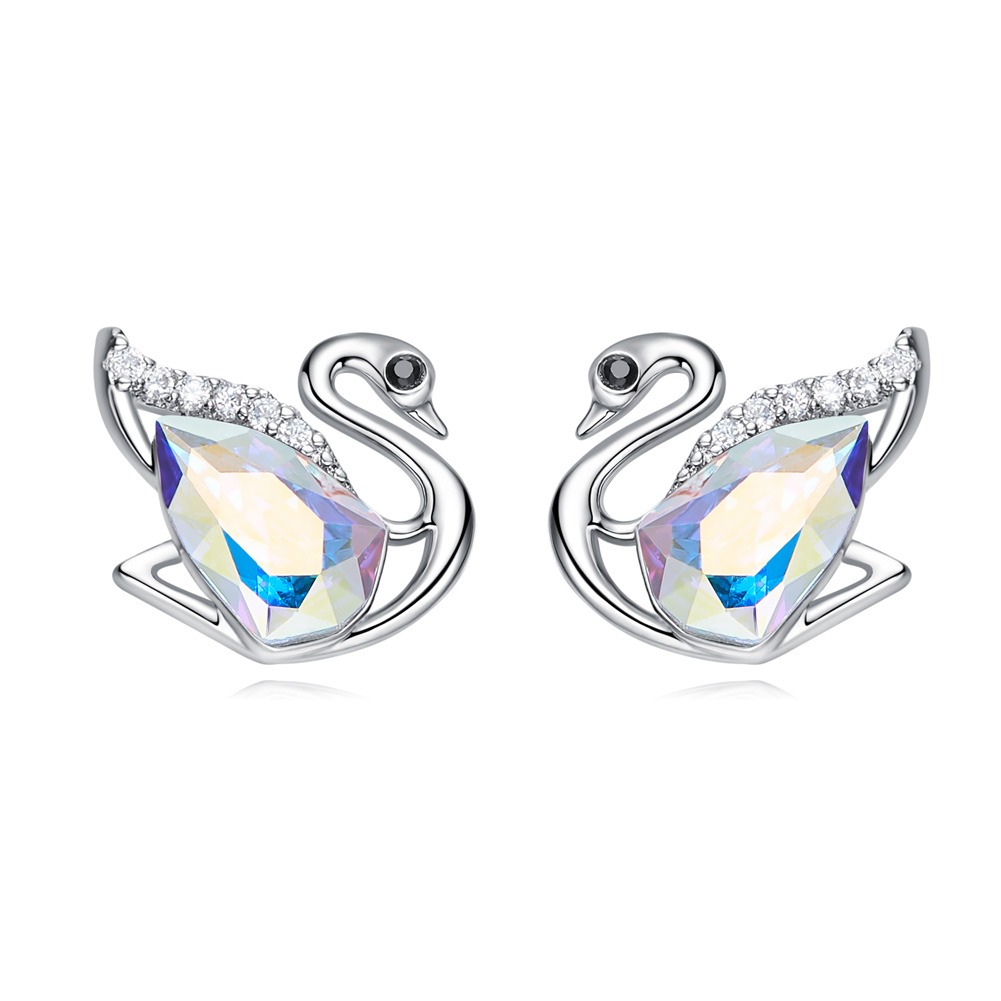 Pendientes cisne blanco en Plata de Ley 925