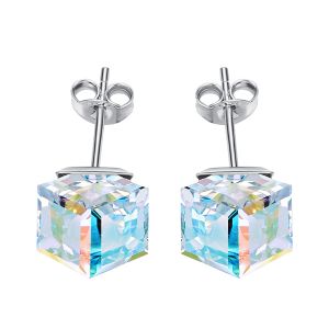 Pendientes de plata cubo transparente