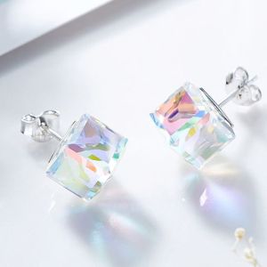 Pendientes de plata cubo transparente