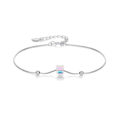 Pulsera de plata con cubo transparente 22+3cm