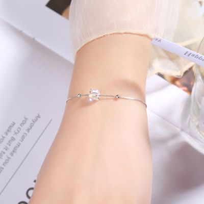 Pulsera de plata con cubo transparente 22+3cm