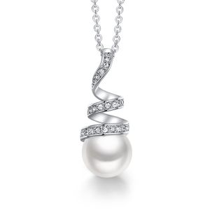 Colgante de plata espiral con perla blanca