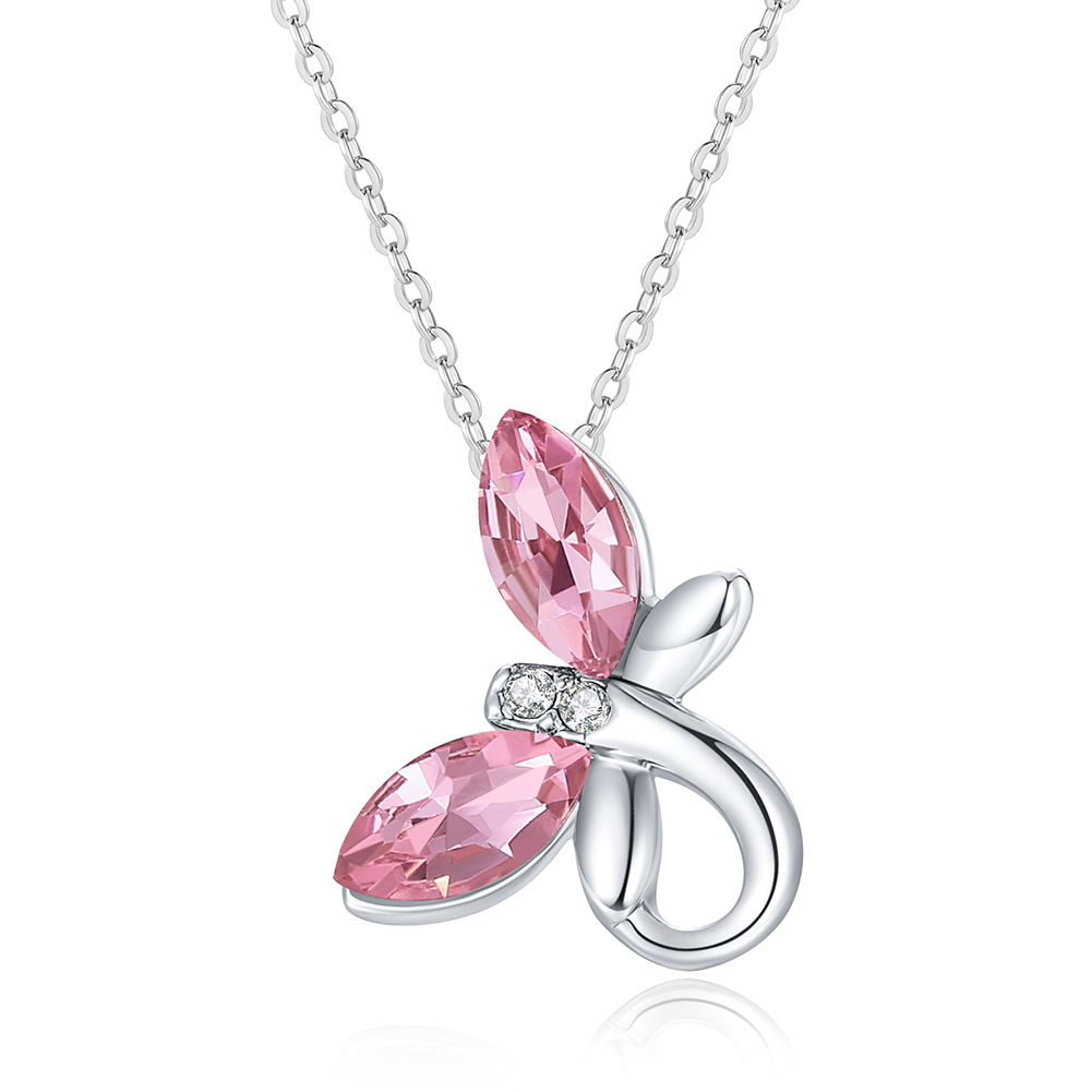 Colgante de plata con mariposa rosa