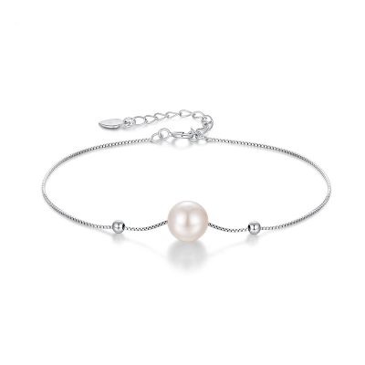 Pulsera de plata con perla blanca 17+3cm